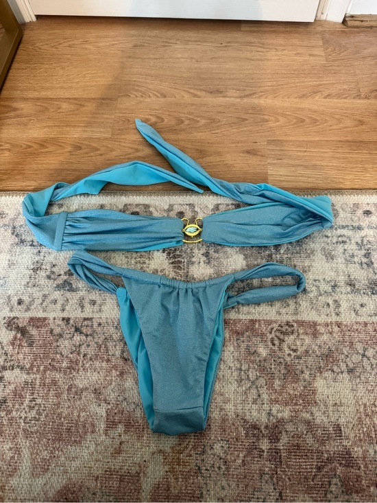 Vdm Other - Seafoam Blue Bandeau Bikini Set with Gold Ring Accent